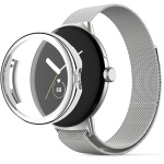 BESIOFO Compatible for Google Pixel Watch Bands with Screen Protector Case,Stainless Steel Mesh Sport Milanese Loop Adjustable No Gap Bracelet for Google Pixel Watch Strap Men Wome