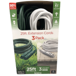Jasco 1459518 25ft.Extension Cords 3Pack Indoor & Outdoor Grounded