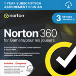 Norton 360 for Gamers (PC/Mac) - 3 Devices - 50GB Cloud Backup - 1-Year Subscription - Digital Download