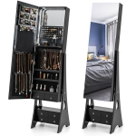 Gymax Jewelry Cabinet Armoire Full Length LED Mirror W/ 6 Drawers & Makeup Shelf Black
