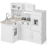 Gymax Coin de l'enfant Kitchen Playset Chef en bois Play w/ Sink Poive Range Hood Utensiles