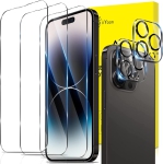 [2+3 Pack] Screen Protector for iPhone 14 Pro with 3 Pack Tempered Glass Screen Protective Film and 2 Pack
