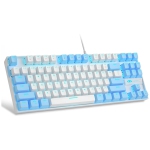 75% Mechanical Gaming Keyboard with Red Switch, LED Blue Backlit 87 Keys Compact TKL Wired Computer Keyboard for Windows Laptop PC Gamer - White/Blue