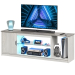 Bestier LED TV Stand for PS5, Modern Gaming Entertainment Center Cabinet for 65 inch TV, Easily Assemble TV Console with Adjustable Glass Shelf for Living Room Bedroom
