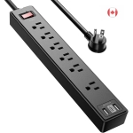 Cordon d'extension de 6 pi - Yintar Barre d'alimentation avec protection contre les surtensions, 6 prises CA et 3 ports USB (1 USB C) | Cordon d'extension de 6 pieds, 1680 Joules, certifié ETL (Noir)