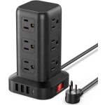 Tower Power Bars with Surge Protector (USB-C), Surge Protector Power Bar with 12 Widely Outlets and 4 USB Ports, 6.5FT Extension Cord Indoor