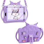 IPad 9th 8th 7th Generation Case Kids, iPad 10.2 Case with Screen Protector/Lanyard/Kickstand/Handle Cute Cartoon Soft Silicone Shockproof Tablet Protective Cover 10.2'' Purple