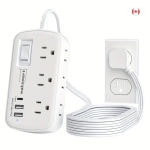 Flat Plug Surge Protector Power Strip - 5Ft Ultra Thin Extension Cord, 3 USB Wall Charger (1 USB-C), 6 Outlets Compact Charging Station, Wall Mount for Office, School, Dorm