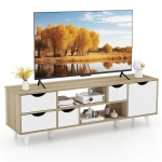 Costway Support TV pour téléviseurs jusqu'à 55 po avec rangement, 4 tiroirs et 2 étagères ouvertes pour chambre