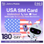 Jethro Mobile Prepaid USA Travel SIM card, Unlimited Talk and Text in the US and to Canada, No Contract, 6 Months
