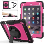 iPad 6th/5th Generation Kids Case with Pencil Holder & Screen Protector - Hard Rugged Shockproof Cover with Stand & Shoulder Strap, Fits iPad Pro 9.7, Rose