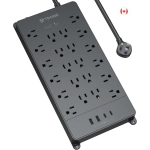 Barre de puissance avec protecteur de surpression 22 Sorties & 4 USB Ports (2 USB-C) | 5ft Cord d'extension de prise plat 4000 Joues ETL Mont mural pour la maison & Bureau