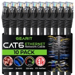 10 Pack, Cat 6 Ethernet Cable Cat6 Snagless Patch 1 Foot - Computer LAN Network Cord, Black - Compatible with 10