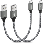 Gray Short USB C Cable 1ft, 2-Pack USB to USB C Cable 3A Fast Charging Type C Cable Braided Data Cord