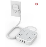 Barre d'alimentation avec prise plate et protection contre les surtensions, cordon d'extension plat de 5 pi, TESSAN barre d'alimentation avec 4 prises et 3 ports USB (1 USB-C), idéale pour les dortoirs, la maison, le bureau - Gris