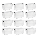 Sterilite 70 Qt Clear Plastic Stackable Storage Bin w/ White Latch Lid, 12 Pack