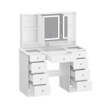 Famapy Vanity Desk Set Makeup Table with Large Three-color Illuminated Mirror, Dressing Table with 9 Drawers, Storage Shelves for Bedroom(43.3" W x 19.7" D x53.6" H) White