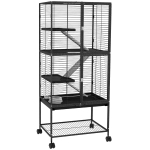 PawHut Guinea Pig Ferret Chinchilla Cage with Wheels, Pet Playpen for Rat, Kitten with Bottom Storage Shelf, Removable Tray, Ramp, 24" x 18" x 53.5", Dark Grey