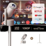 XGIMI MoGo 3 Pro Home Projector + PowerBase Stand Bundle, Home Theatre Setup, Portable for Outdoor Movies, 4k Support, Smart Mini Projector, Bluetooth/Speaker, Licensed Netflix