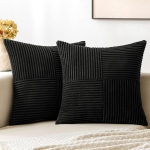 Couvertures d'oreiller en Corduroy Noir 2 Boho Décoratif Spliced Soft Solid Couch Oreiller cases Cross Patchwork Coussin texturé Couvre pour salon lit Canapé 20x20 de pouce
