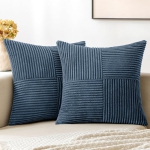 Blue Corduroy Couvertures d'oreillers 2 Boho Décoratif Spliced Soft Solid Couch Oreiller cases Cross Patchwork Coussin texturé Couvre pour salon lit Canapé 20x20 de pouce