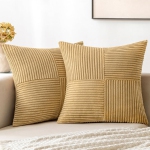 Couvre-oreillers Khaki Corduroy 2 Boho Décoratif Spliced Soft Solid Couch Oreiller cases Cross Patchwork Coussin texturé Couvre pour salon lit Canapé 18x18 de pouce