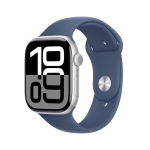 Apple Watch Series 10 [GPS 46mm case] Smartwatch with Silver Aluminum Case with Denim Sport Band - M/L