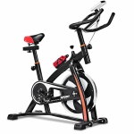 Costway Exercise Bike, Indoor Cycling Bike with LCD Monitor & Heart Sensor, Comfortable Seat Cushion, and Multi-grips Handlebar for Home Training & Cardio Workout