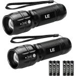 Lighting EVER LED Flashlights High Lumens, Small Flashlight, Zoomable, Waterproof, Adjustable Brightness Flash Light for Outdoor, Emergency, Camping, AAA Batteries Included,2 Pack