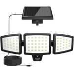 Lepro Solar Motion Sensor Light Outdoor, 72 LED 1000lm Solar Security Light Separate Solar Panel 3 Adjustable Heads 6500K Daylight White Auto ON/Off IP65 Waterproof for Porch Yard