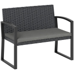 Outsunny 2 Seater Wicker Outdoor Bench, 37.4" Rattan Garden Bench with Cushion, Outdoor Loveseat with Armrests, Galvanised Steel Frame for Patio, Porch, Backyard, Light Grey