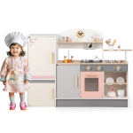 Gymax Kids Chef Jouer Kitchenette Ensemble de jeunes enfants Jouet en bois de prétendance Playset w/ Range Hood