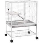 PawHut Guinea Pig Ferret Chinchilla Cage with Wheels, Pet Playpen for Rat, Kitten with Bottom Storage Shelf, Removable Tray, Ramp, 24" x 18" x 34", Light Grey