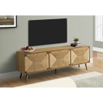 Monarch Specialties I 2793 - Support TV, 72 po, centre de divertissement multimédia, cabinet de rangement, console, stratifié noyer, herbe de mer naturelle, milieu du siècle, moderne