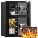 VEVOR Double Doors 3.5 cu.ft Safe Box with Key Lock & Password, Safe Lock Box with Fireproof Bag, Key Rack, LED Light and 2 Height