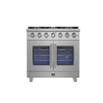 Forno Massimo 36-Inch Gamme de gaz de porte française autonome, 6 Brûleurs, four à convection, écoénergétique