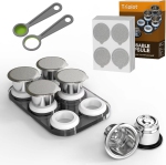 Triplot Reusable Capsules for Nespresso OriginalLine - 6pcs Refillable Coffee Pods,Stainless Steel Cups Compatible for Nespresso OriginalLine Machine (6Pods+100pcs Lids+Tray+Refill