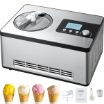 VEVOR 2 Quart Automatic Ice Cream Maker with Built-in Compressor, No Pre-freezing Fruit Yogurt Machine, Stainless Steel Electric Sorbet Maker, 3 Modes Gelato Maker , Silver