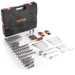 VEVOR Mechanics Tool Set and Socket Set, 1/4" 3/8" 1/2" Drive Deep and Standard Sockets, 205 Pcs SAE and Metric Mechanic Tool Kit with Bits, Combination Wrench, Hex Wrenches