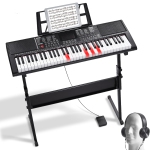 VEVOR 61 Key Digital Keyboard Piano, Lighted Keys, Electric Portable Piano with Adjustable Stand 600 Tones 500 Rhythms Built-In Speakers Sustain Pedal Headphones, USB MIDI