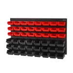 VEVOR 48-Bin Wall Mounted Storage Bins,Parts Rack Organizer Garage Plastic Shop Tool with Wall Panels,Tool Organizer for Nuts,Bolts,Screws, Nails, Other Small Parts, Black and Red