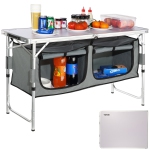 VEVOR Camping Kitchen Table, 3 Adjustable Heights, Quick set-up Folding Camping Table with A Carrying Bag, MDF Camping Table, Ideal for Outdoor Picnics, BBQs, Camping, RV Traveling
