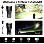Flashlight rechargeable, Super Bright Zoomable Lampe with LCD Digital Display, 5Modes Brightest Flashlights, 990000 High Lumens LED FlashLight, for Emergency