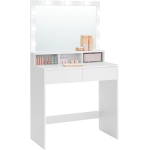 VASAGLE Modern Makeup Vanity Table with Adjustable Brightness, Large Mirror, 2 Drawers, and 3 Compartments, Cloud White