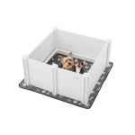 VEVOR 38.6 x 38.6 x 18.1 inch Dogs Whelping Box, Plastic PVC Puppies Playpen with Height Adjustable Door and Washable Pee Pad, Anti-Deformation Indoor Puppy Play Pen, Milk White
