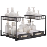 VEVOR 10.7"W x 14.2"D 2 Tier Pull Out Cabinet Organizer, Under Sink Organizer and Storage, Slide Out Drawer Cabinet Organizer, Wire Basket Shelf, 25.5"Wx15.5"Dx13"H Install Size