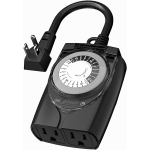 HBN Outlet Timer, 24 Hour Mechanical Outdoor Timer for Lights, Plug in Timer Waterproof, 2 Grounded Timer Outlets for String Lights and Holiday Decorations, 15A 1/2HP, Black