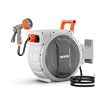 VEVOR 1/2 Inch x 65 ft Retractable Garden Hose Reel, Wall Mounted Hose Reel, Heavy Duty Garden Hose Reel with 9 Patterns Nozzle, Upgraded Slow Return System and 180°Swivel Bracket