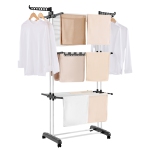 VEVOR 4-Tier Clothes Drying Rack, Foldable Laundry Dryer Rack, Metal Drying Racks with 24 Drying Rods, Free-Standing and Portable Hanger with 4 Castors and Two Side Wings