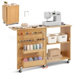 VEVOR Folding Sewing Table, Multipurpose Sewing Machine Table with Compact Design, Wheels, Shelves, Storage Trays, Wooden Pegs, and Magnetic Doors, Sewing Desk Cabinet for Sewing